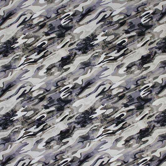 Neutral Gray Camo Printed Spandex | Blue Moon Fabrics