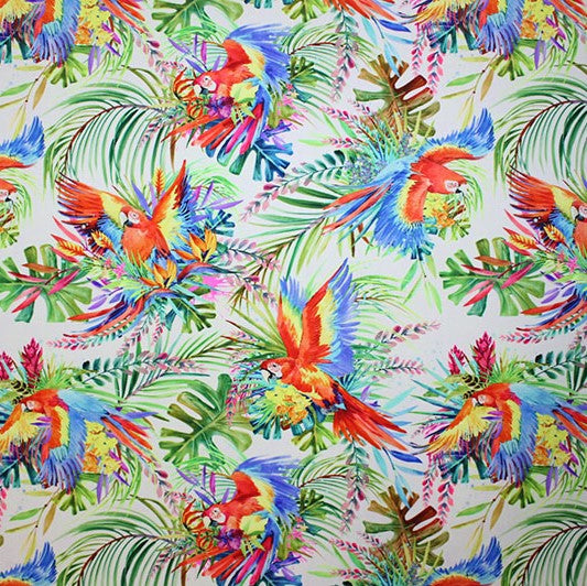 Tropical Parrot Printed Spandex | Blue Moon Fabrics