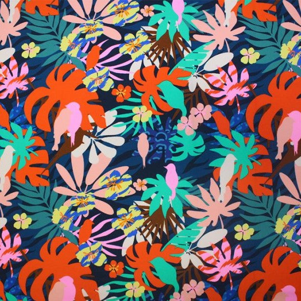 Tropical Birds Printed Spandex | Blue Moon Fabrics