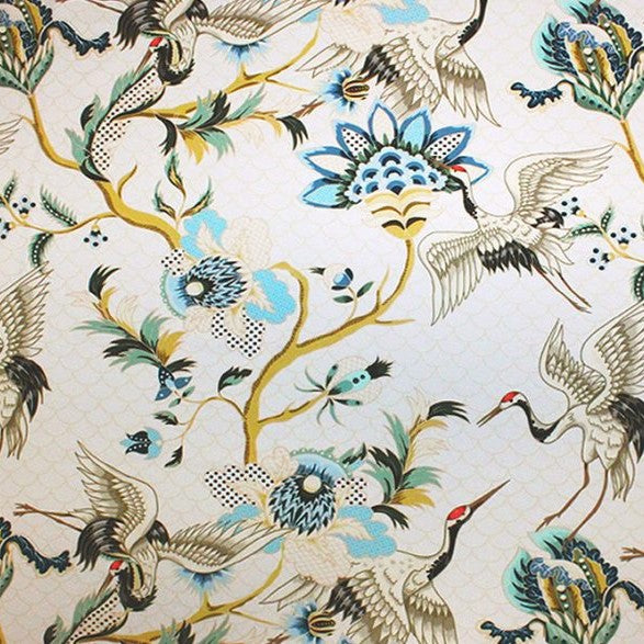 Red Crown Crane Printed Spandex | Blue Moon Fabrics