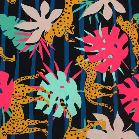 Cheetahs on Parade Printed Spandex Fabric | Blue Moon Fabrics