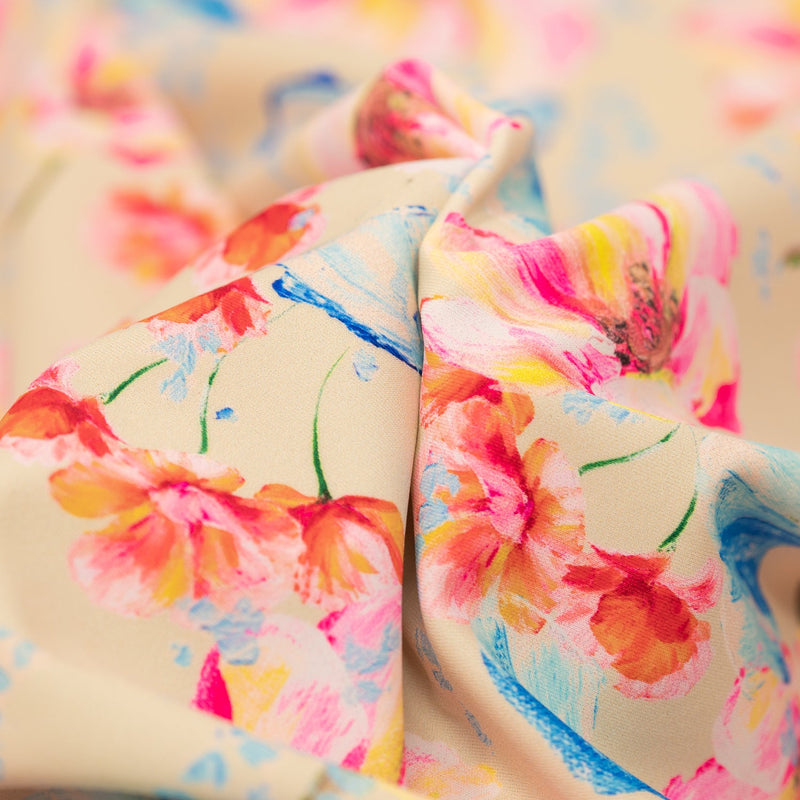 Painterly Flowers Printed Spandex Fabric | Blue Moon Fabrics