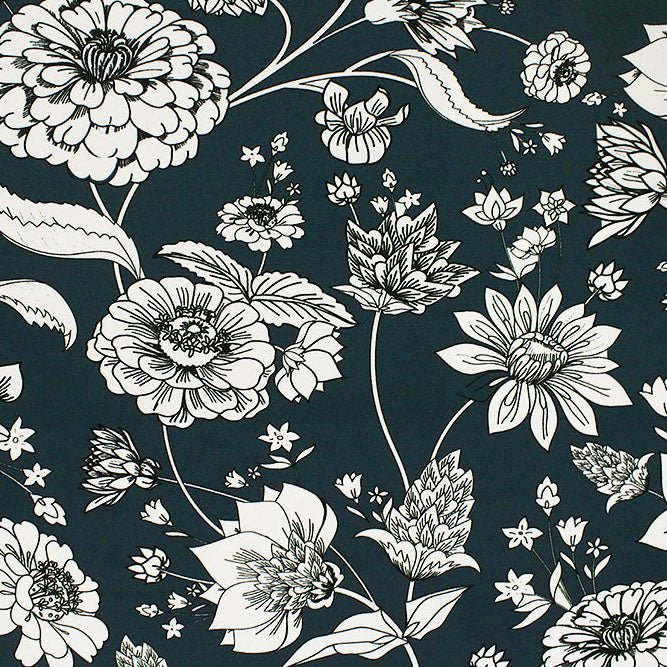 Unfinished Flowers on Blue Ground Printed Spandex Fabric | Blue Moon Fabrics