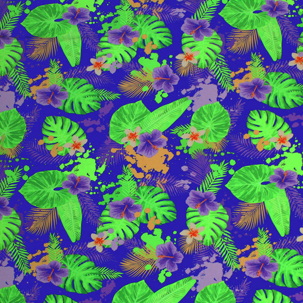 Hibiscus and Palms Printed Spandex | Blue Moon Fabrics