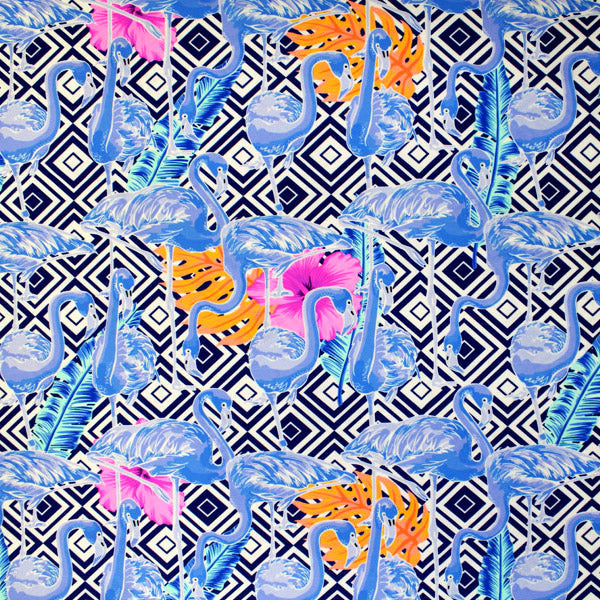 Flamingo Multi Geometric Printed Spandex | Blue Moon Fabrics