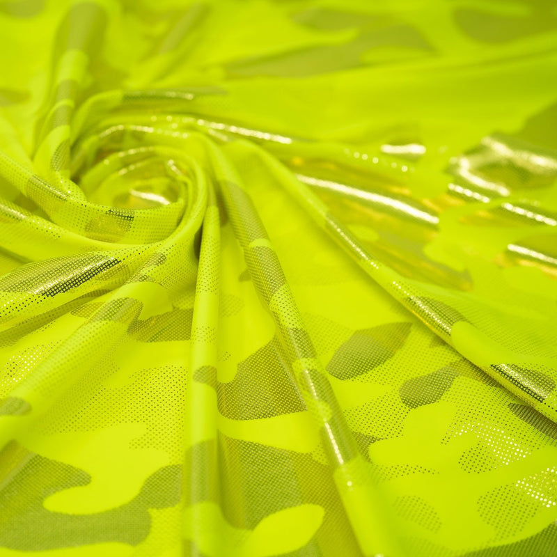 Neon Nugi Foil Printed Cationic Spandex Fabric | Blue Moon Fabrics