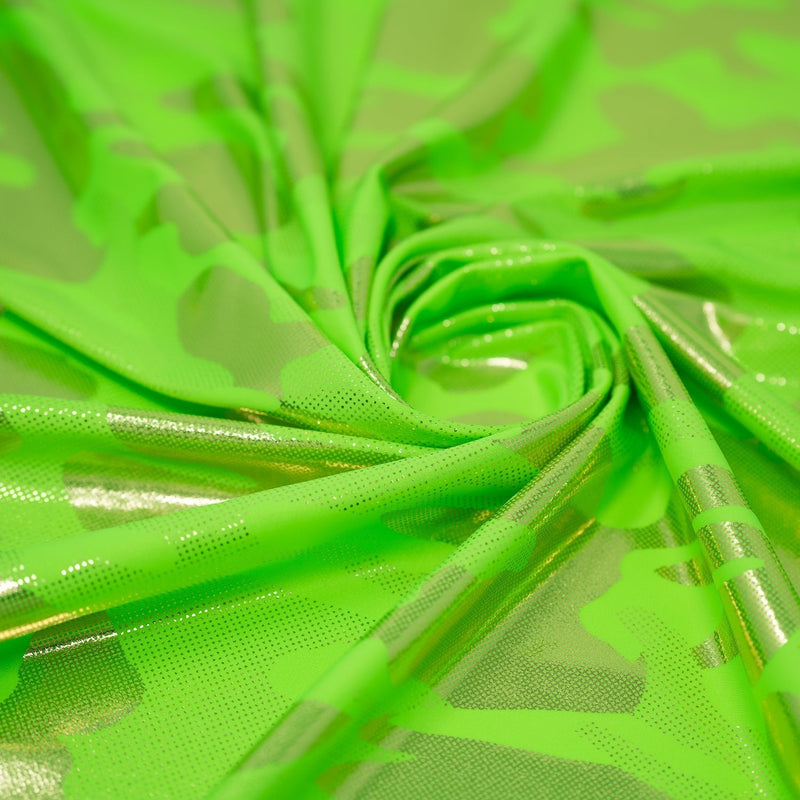 Neon Nugi Foil Printed Cationic Spandex Fabric | Blue Moon Fabrics