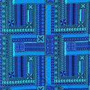 Blue colored Polynesian Geometric Symmetrical design Peachskin Fabric