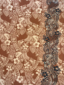 Polynesian Hibiscus & Plumeria Flowers Traditional Tattoo Single Border Poly-Cotton Fabric | Islands Fabric