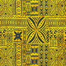 2nd image of Yellow & Charcoal Polynesian Motif Barkcloth Fabric