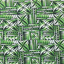 Green colored Polynesian Tribal Bloom Polyester Poplin Fabric