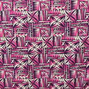 Patterned fabric with pink and white geometric design
