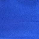 Solid blue rayon challis fabric draped in soft, spiral folds. 