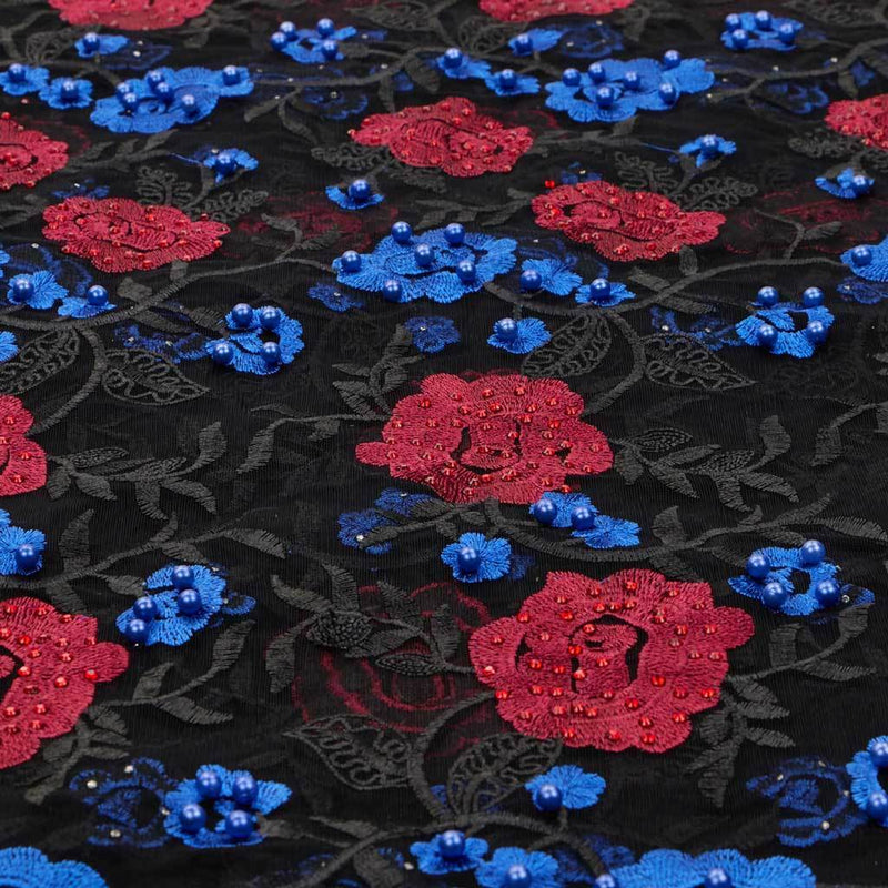 Rose and Vine Embroidered Mesh | Blue Moon Fabrics