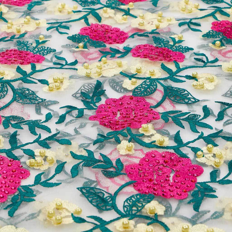 Rose and Vine Embroidered Mesh | Blue Moon Fabrics