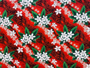 Red/Orange Tiare & Banana Leaf Tribal Design Cotton Fabric