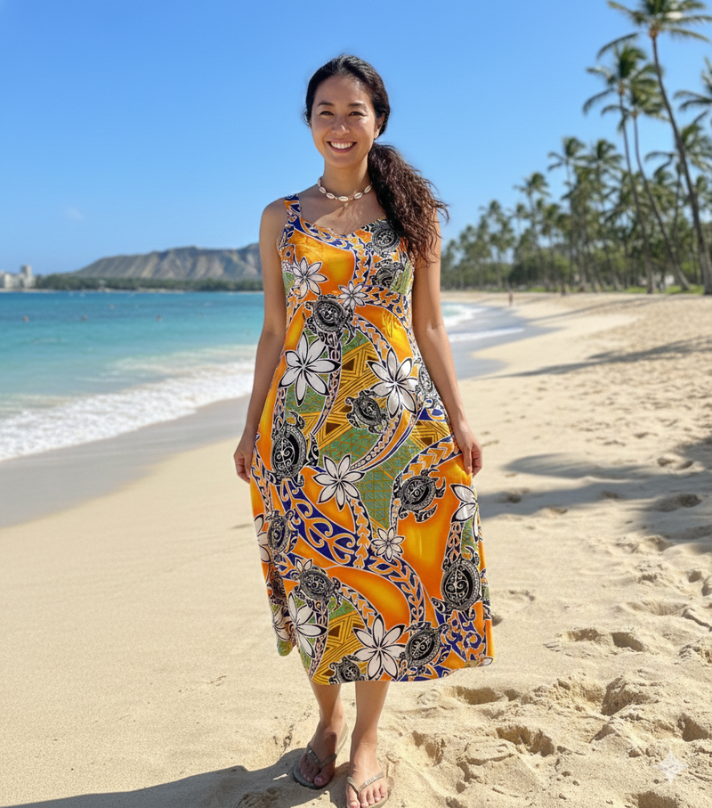 Tiare Sea Turtles Polynesian Tribal Design Rayon Fabric| Islands Fabri