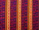 Navy Blue, Red Orange, Black Traditional Fiji Cotton Fabric