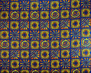Blue & Yellow colored Traditional Polynesian Tapa Checkered Design Cotton Light Barkcloth Fabric