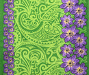 Green colored Traditional Polynesian Tattoo Daisy Double Border Polyester Fabric
