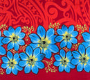 Close up picture of the red colored Traditional Polynesian Tattoo Daisy Double Border Polyester Fabric