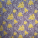 Purple & Yellow Traditional Polynesian Tattoo Philodendron Leaves Chambray (Denim Look)