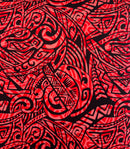Red colored Traditional Polynesian Tattoo Swirl design Cotton Light Barkcloth Fabric