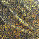 Black/Gold Traditional Polynesian Tattoo Water Lily design Polyester Foil Fabric