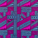 Fuchsia Blue Traditional Tongan Geometric Design Peachskin Fabric