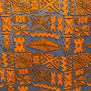 Gray & Orange colored Tribal Tapa Cotton Barkcloth Fabric