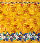 Golden Yellow Tropical Flowers and Leaves Double Border Peachskin Fabric