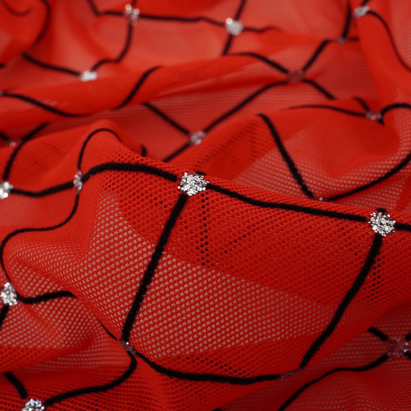Diamonds Flocked Stretch Mesh Fabric | Blue Moon Fabrics