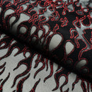 Fiery Glittered Flocked Stretch Mesh Fabric | Blue Moon Fabrics