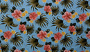 Hibiscus Plumerias Palm & Elephant Ear leaves | Upholstery Fabric Blue