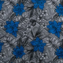 Turquoise colored All Over Tropical Flowers & Leaves Polyester Fabric