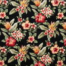 Plumeria/Hibiscus/Banana Leaf | Upholstery Fabric Black