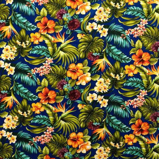 All Over Tropical Flowers & Leaves Fabric | Cotton