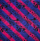 Blue/Magenta Diagonal Traditional Tattoo Gradient design with Tropical Leaves Rayon Poplin Fabric