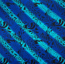 Light Blue/Blue Diagonal Traditional Tattoo Gradient design with Tropical Leaves Rayon Poplin Fabric