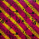 Yellow/Fuchsia Diagonal Traditional Tattoo Gradient design with Tropical Leaves Rayon Poplin Fabric
