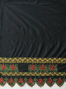 Floral Embroidered Border | Polyester Red