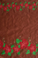 Brown/Red colored Hibiscus Double Border Polyester Fabric