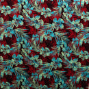 Red & Turquoise colored Hibiscus Palm Watercolor design Fabric