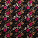 Hibiscus Plumeria Tropical Leaves All Over Design | Cotton Fabric BLack/Fuschia