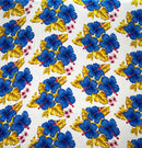 White/Blue Hibiscus & Tropical Leaves Cluster All Over design Peachskin Fabric
