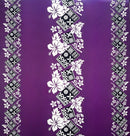 Purple Hibiscus Tropical Leaves w/ Patches of Traditional Tapa Double Border Polyester Fabric