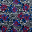 Purple colored Hibiscus on traditional Tapa Polyester Fabric