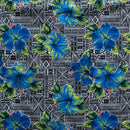 Royal colored Hibiscus on traditional Tapa Polyester Fabric
