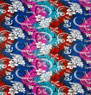 Multicolored Traditional Tattoo & Plumeria Design Polyester Fabric | Islands Fabric