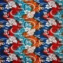 Multicolored Traditional Tattoo & Plumeria Design Polyester Fabric | Islands Fabric